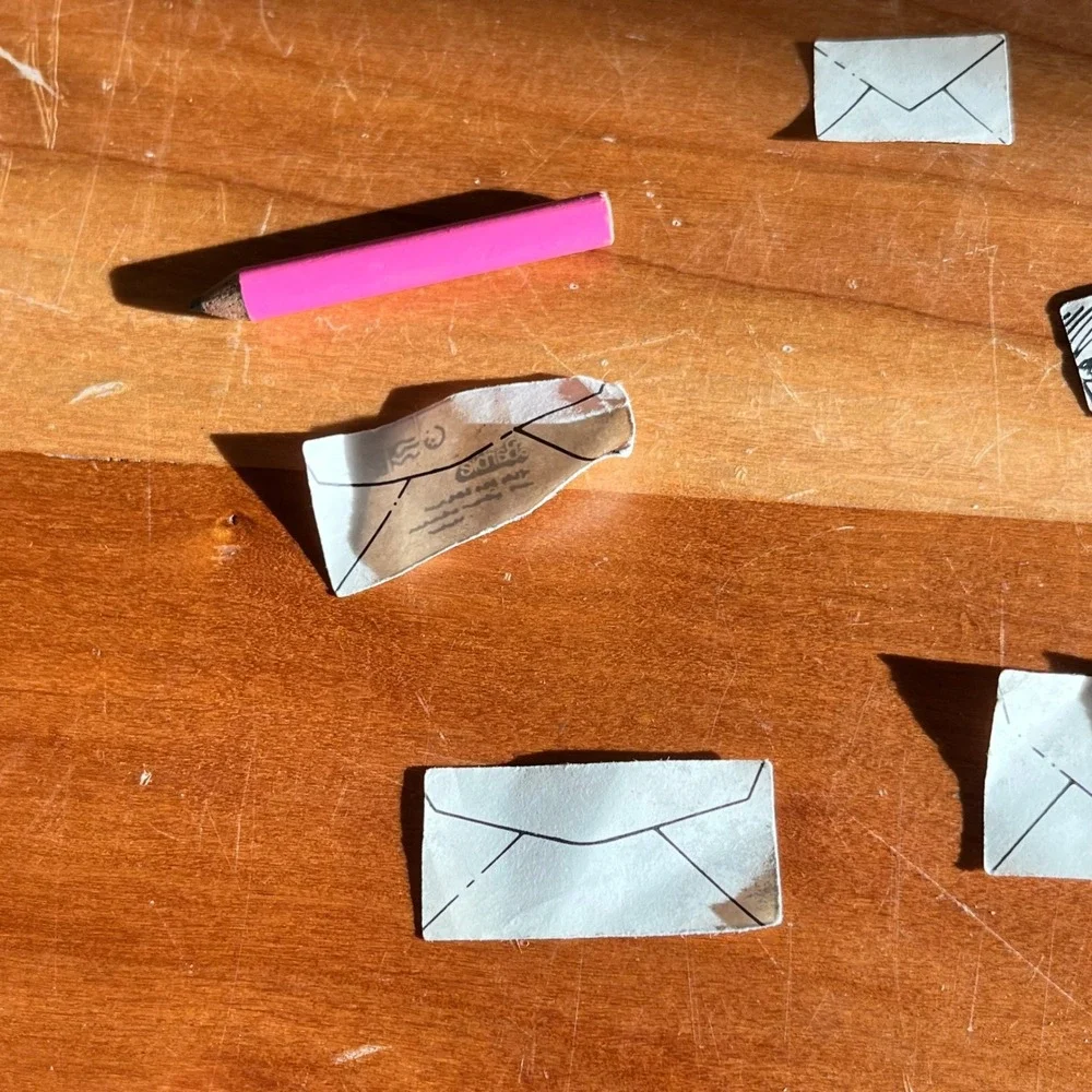 Vintage 80s Barbie Doll Accessories Miniature Mail Envelopes and Pink Pencil Set